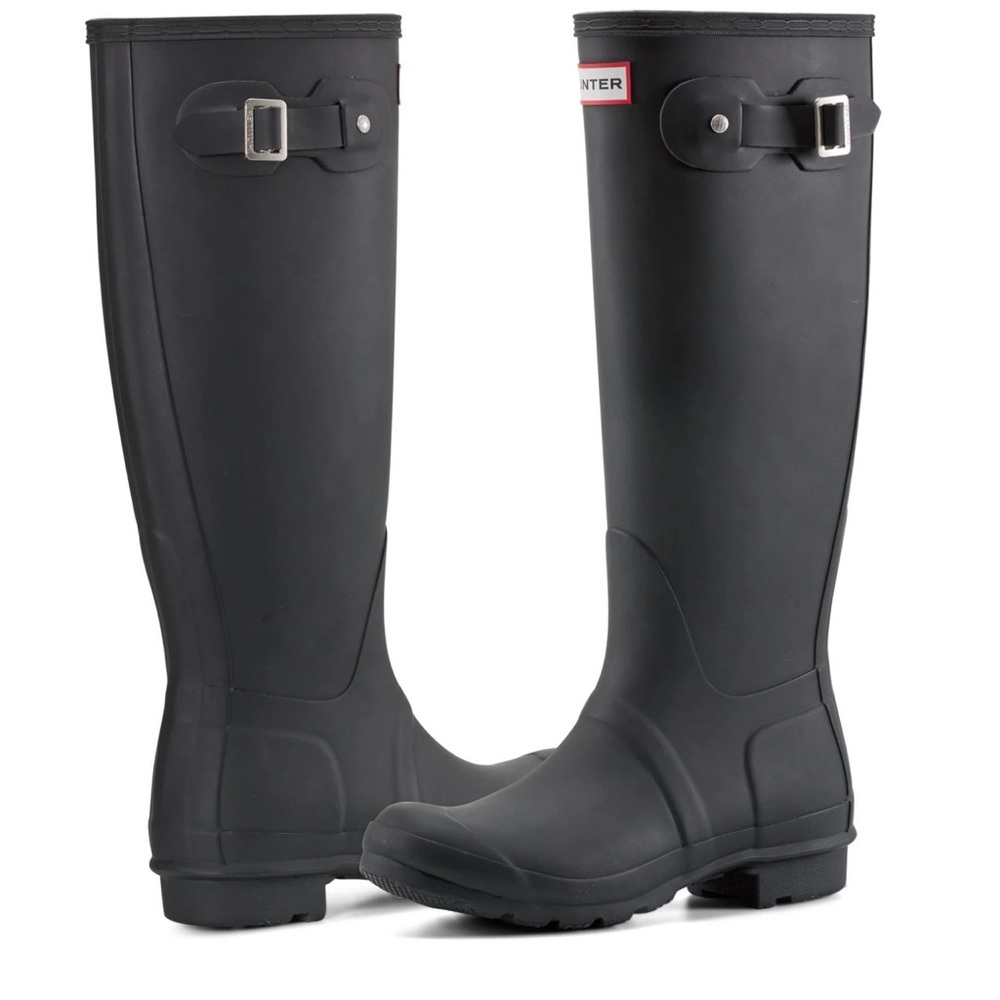 Hunter Black Tall Rain Boots with Red Logo Trim Size UK 3 /US 4M/5 F / EU 35/36
